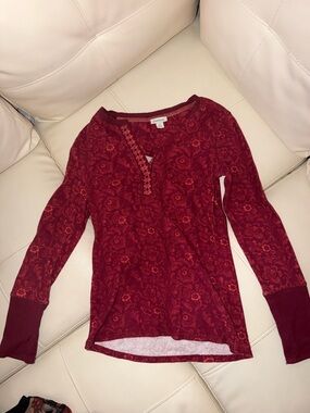 Sundance Burgundy Floral Henley Long Sleeve Top